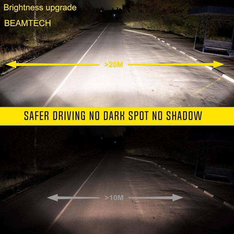 BEAMTECH 9005 H11 Bulbs Combo, S1 Series Fanless Fog Light 6500K Xenon White HB3 H8 H9, 4 Bulbs - Image 2